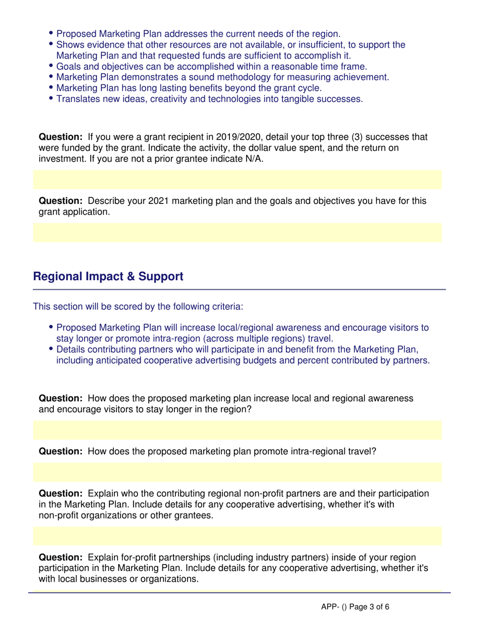 Form APP-004541 Idaho Regional Travel and Convention Grant Program Application - Idaho, Page 3