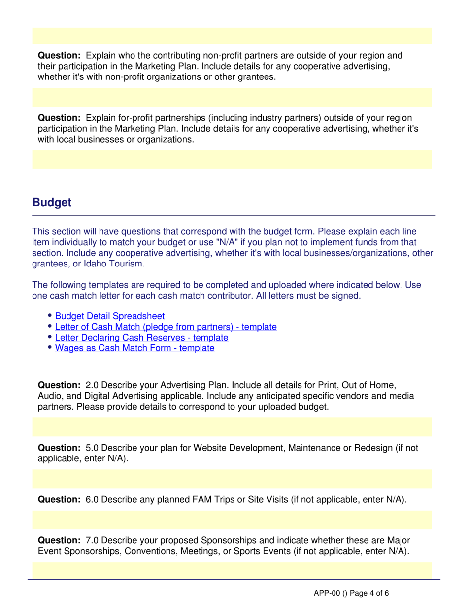 Form APP-004541 Idaho Regional Travel and Convention Grant Program Application - Idaho, Page 4