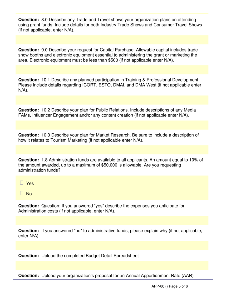 Form APP-004541 Idaho Regional Travel and Convention Grant Program Application - Idaho, Page 5