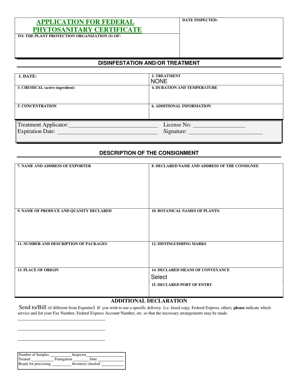 Application for Federal Phytosanitary Certificate - Idaho, Page 1