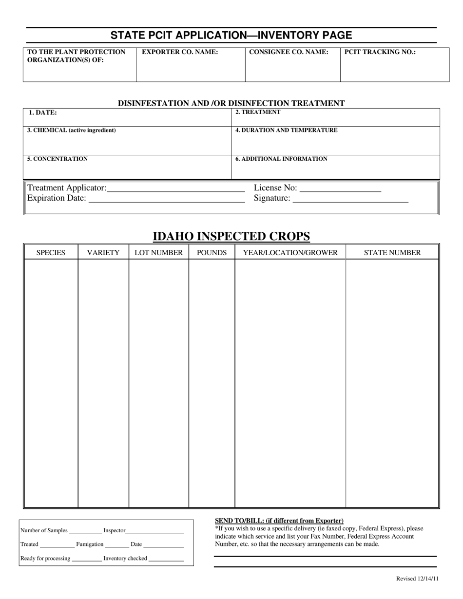 Inventory Page for State Phytosanitary Certificate - Idaho, Page 1