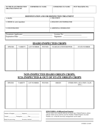 &quot;Inventory Page for Federal Phytosanitary Certificate&quot; - Idaho