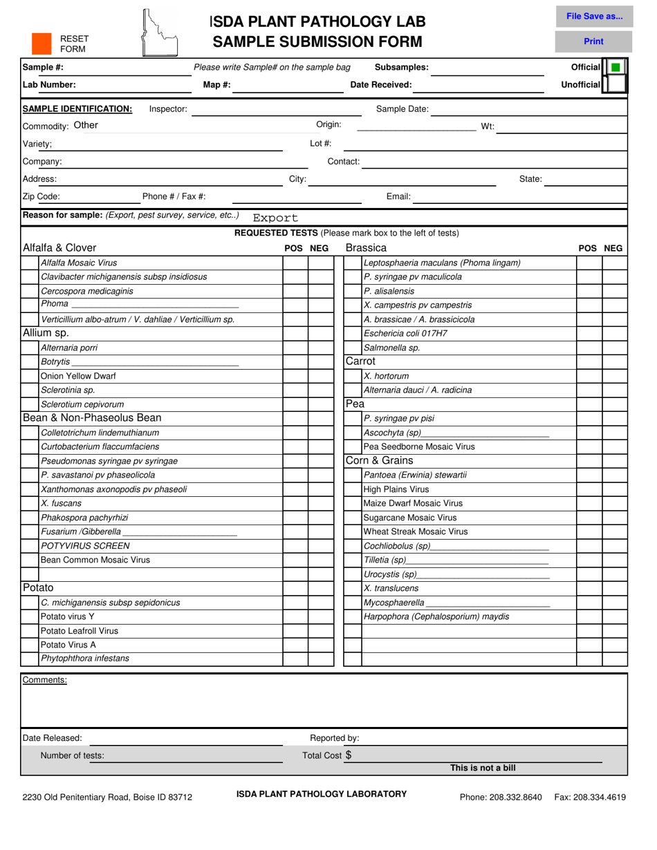 Idaho Isda Plant Pathology Lab Sample Submission Form - Fill Out, Sign ...