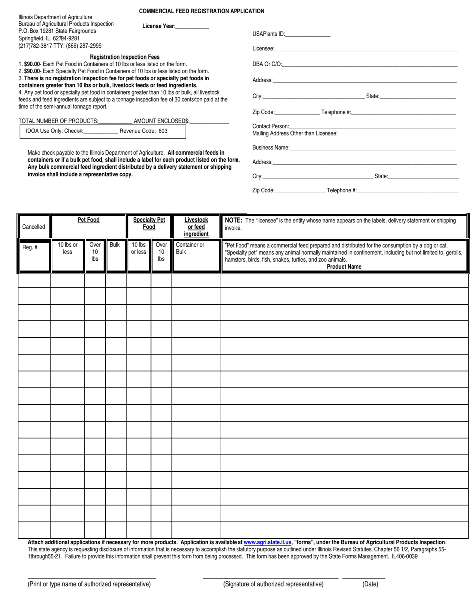 Illinois Commercial Feed Registration Application Fill Out, Sign
