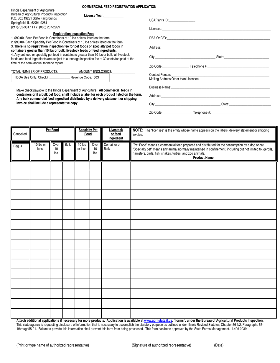Commercial Feed Registration Application - Illinois, Page 1