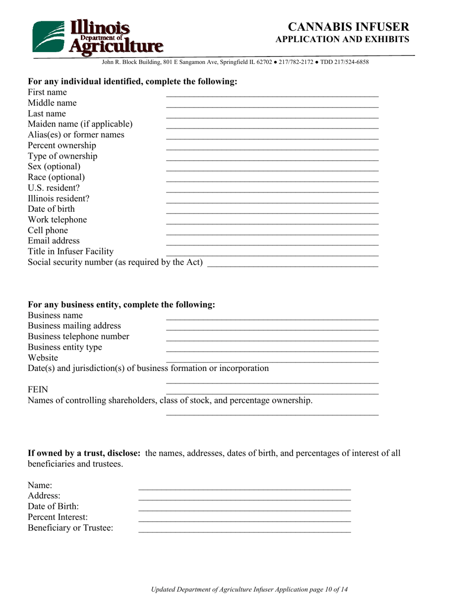 Cannabis Infuser Application and Exhibits Form - Illinois, Page 10