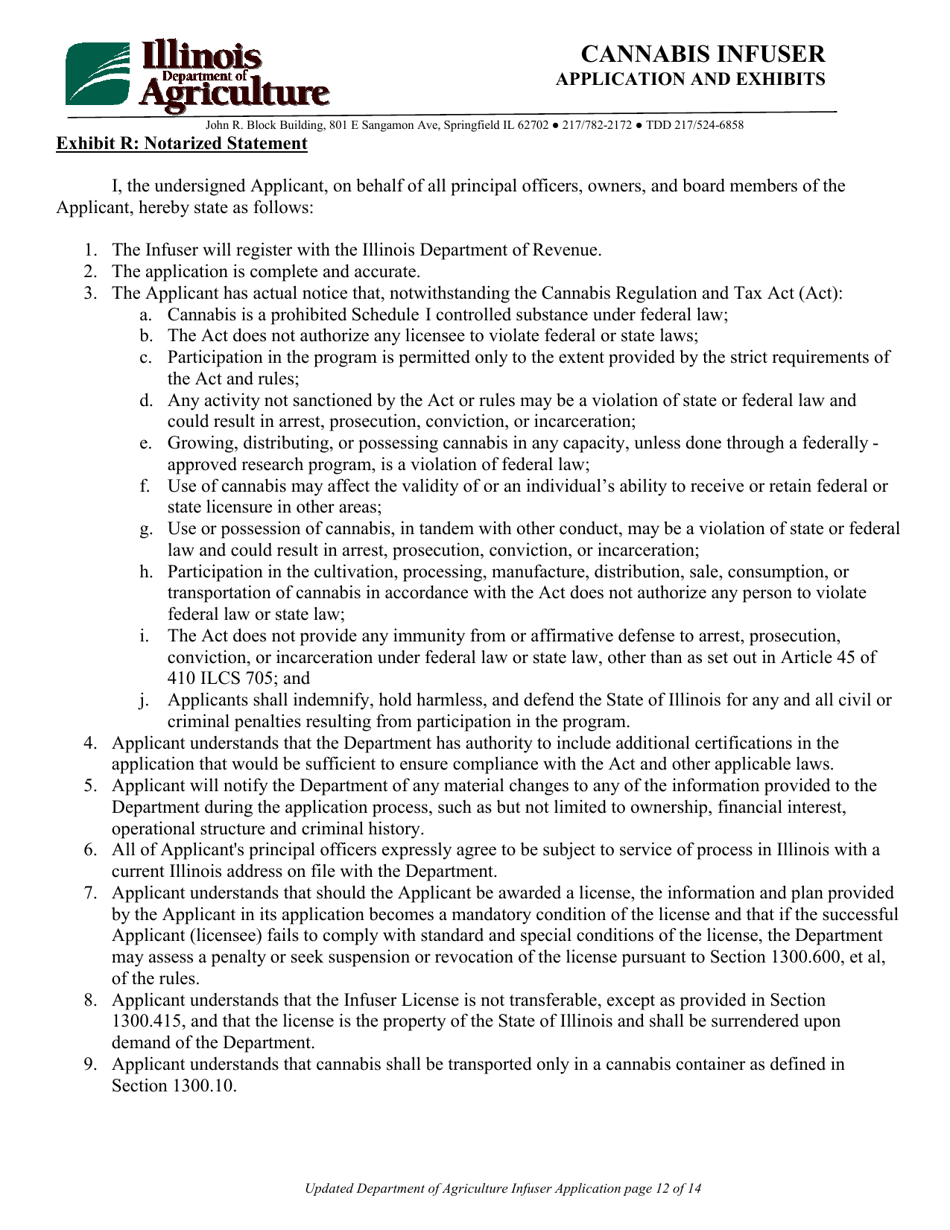 Cannabis Infuser Application and Exhibits Form - Illinois, Page 12