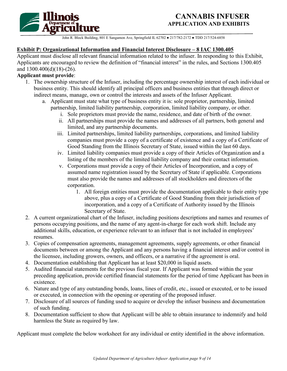 Cannabis Infuser Application and Exhibits Form - Illinois, Page 9