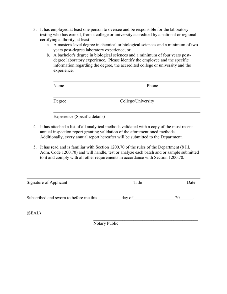 Application for Laboratory Approval to Handle, Test or Analyze Hemp in Illinois - Illinois, Page 2
