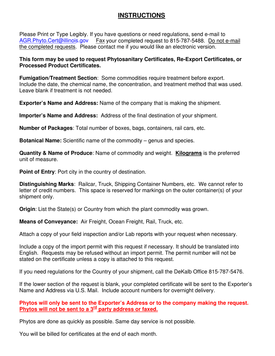 Form IL406-0934 Request for Phytosanitary Certificate - Illinois, Page 2