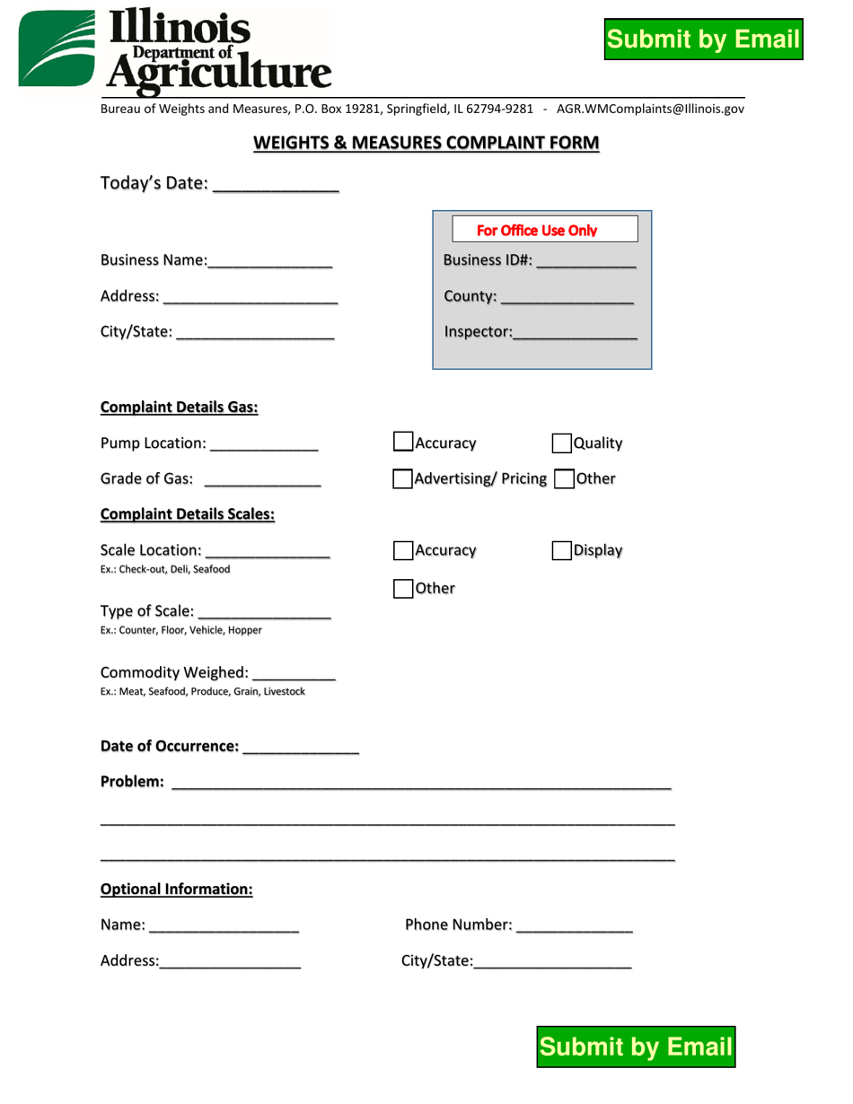 Weights  Measures Complaint Form - Illinois, Page 1