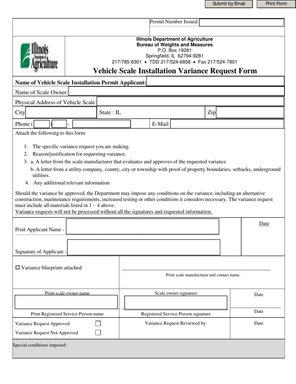 Vehicle Scale Installation Variance Request Form - Illinois, Page 1