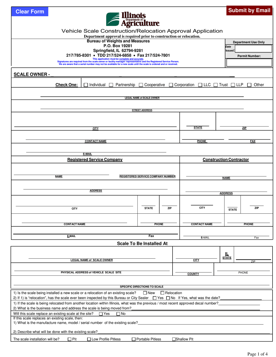 Vehicle Scale Construction / Relocation Approval Application - Illinois, Page 1
