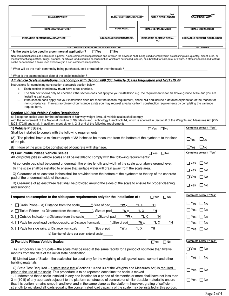 Vehicle Scale Construction / Relocation Approval Application - Illinois, Page 2