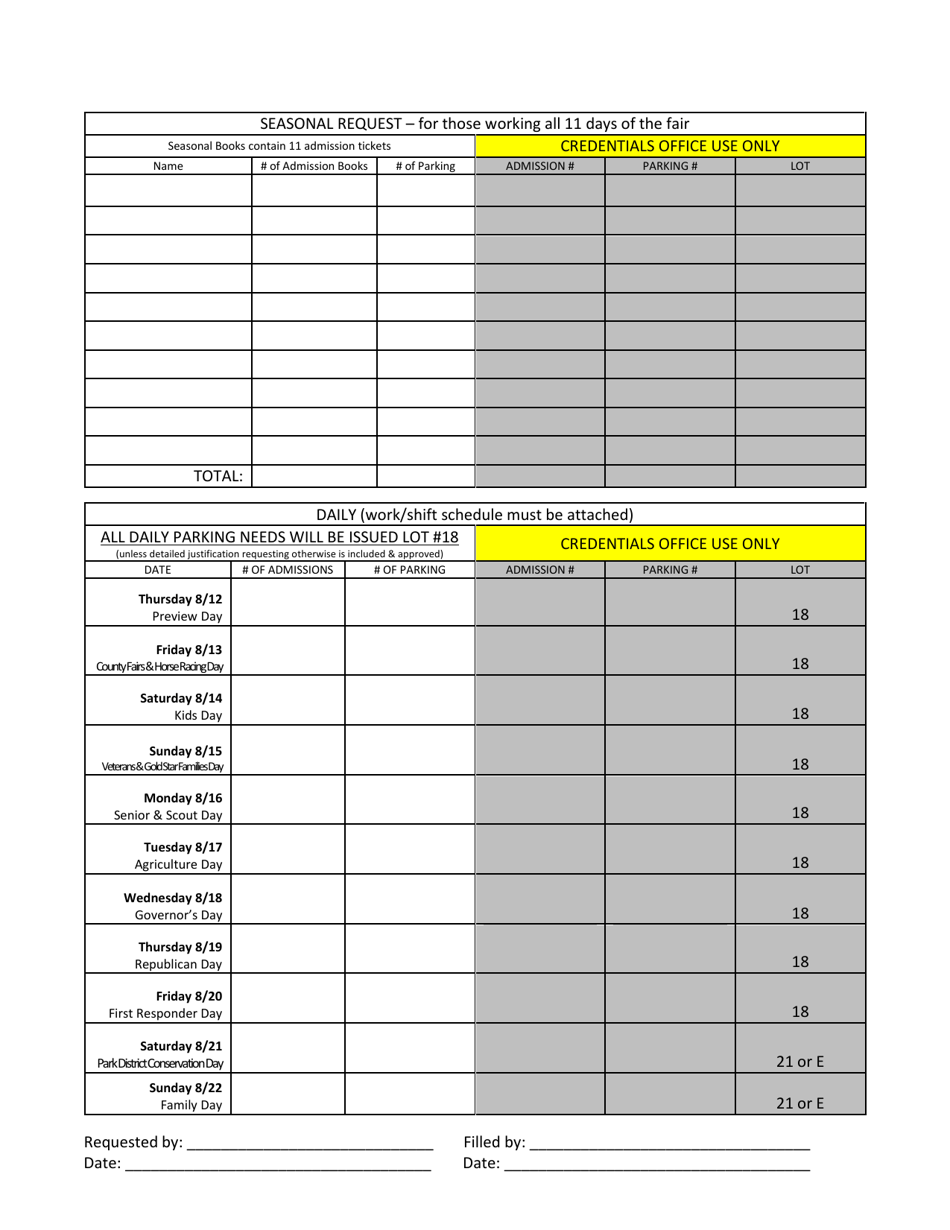 Illinois State Fair Non-paid Seasonal and Daily Credentials Request - Illinois, Page 2
