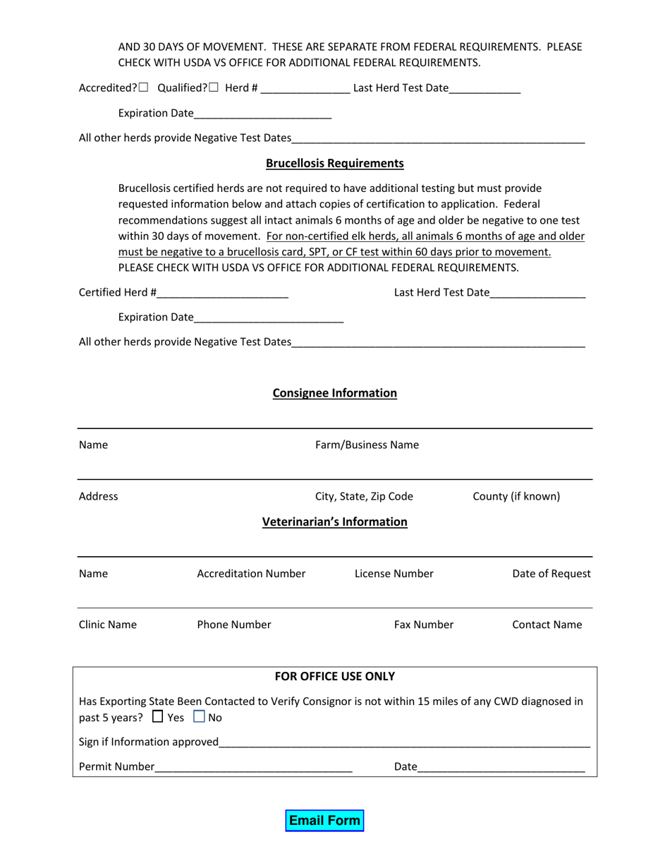 Request for Permit to Import Cervidae Into Illinois - Illinois, Page 2