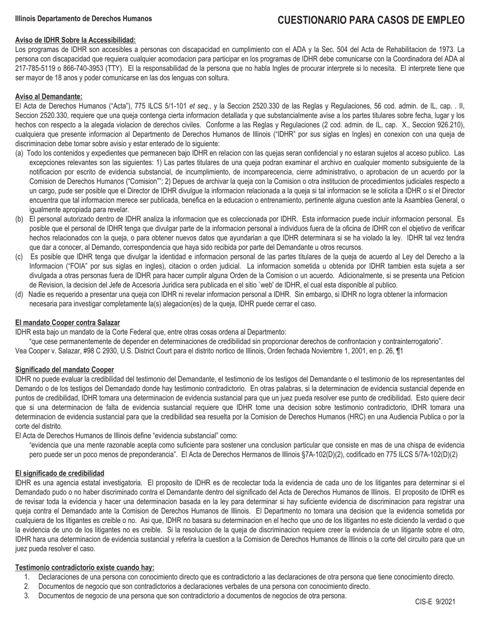 Formulario CIS-E Cuestionario Para Casos De Empleo - Illinois (Spanish), Page 4