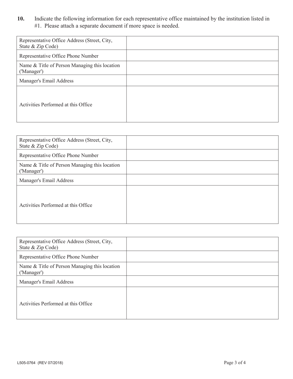 Form L505-0764 Foreign Bank Representative Office Annual Report - Illinois, Page 3