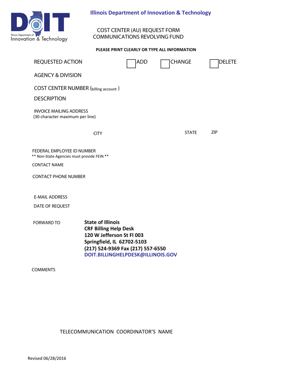 Cost Center (Au) Request Form - Illinois, Page 1
