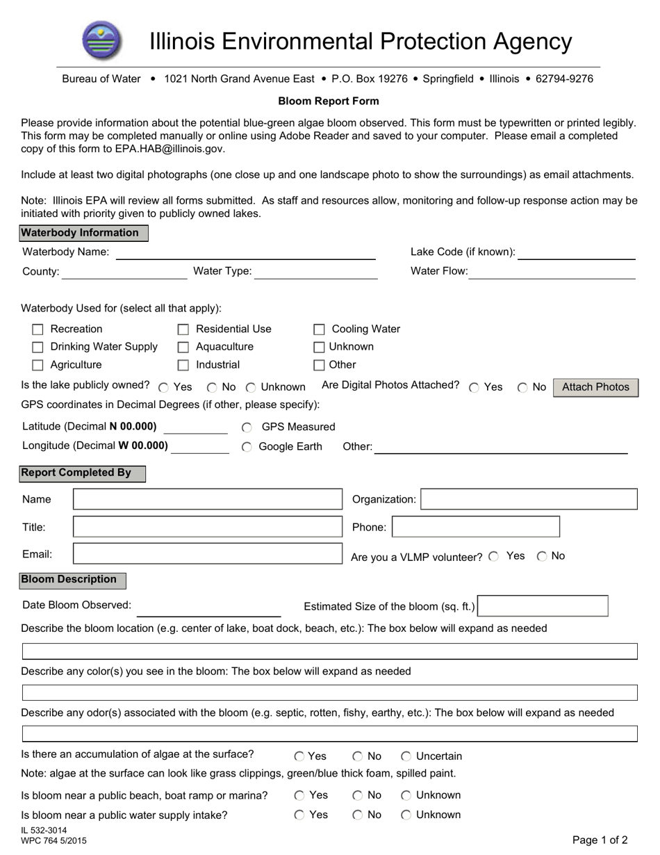 Form WPC764 (IL532-3014) Bloom Report Form - Illinois, Page 1