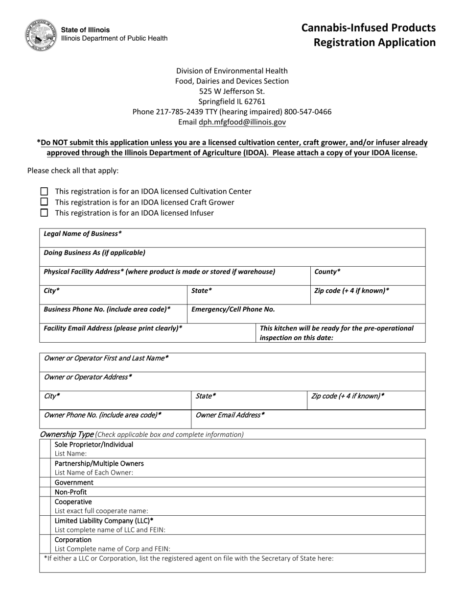 Cannabis-Infused Products Registration Application - Illinois, Page 1