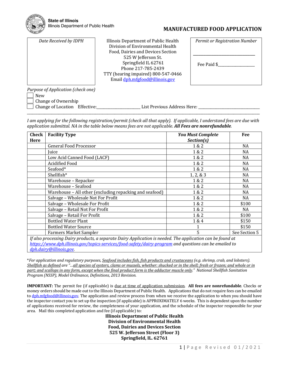 Manufactured Food Application - Illinois, Page 1