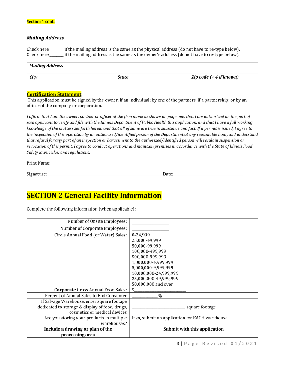 Illinois Manufactured Food Application Download Printable PDF