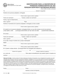 Document preview: Identificacion Para La Inscripcion De Parientes Sobrevivientes De Una Persona Adoptada O Entregada Difunta - Illinois (Spanish)