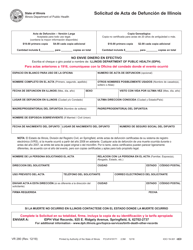 Formulario VR280 Solicitud De Acta De Defuncion De Illinois - Illinois (Spanish)
