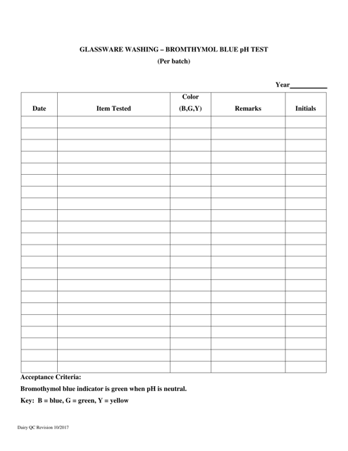 Glassware Washing - Bromthymol Blue Ph Test - Illinois Download Pdf