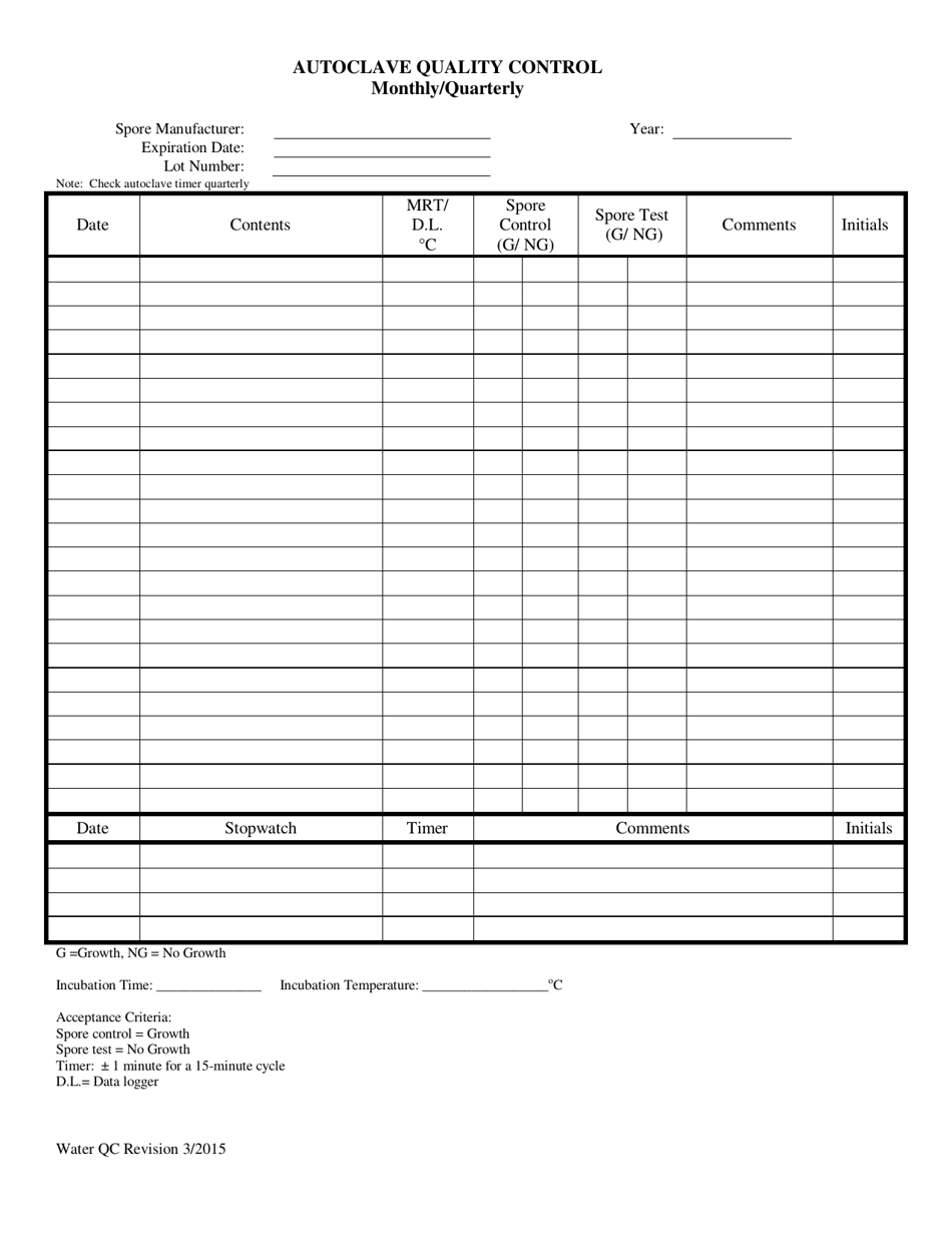 Autoclave Quality Control - Monthly / Quarterly - Illinois, Page 1
