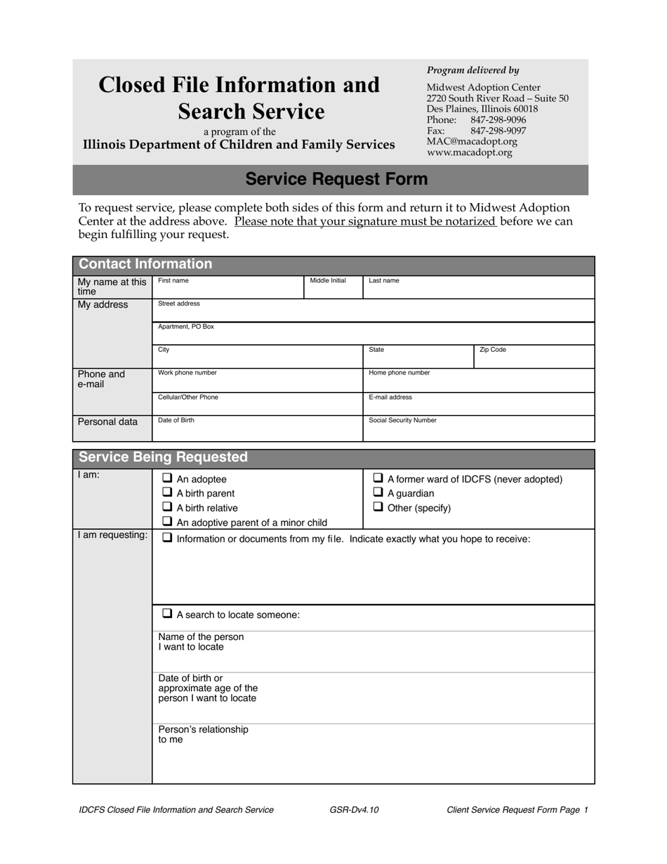 Illinois Service Request Form - Closed File Information and Search ...