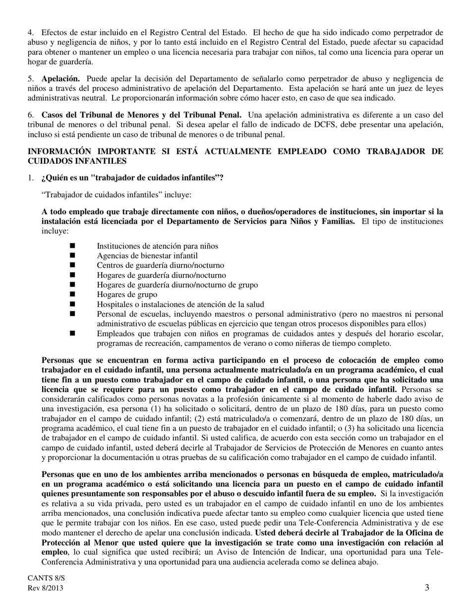 Formulario CANTS8 / S Notificacion De Un Reporte Sobre Sospecha De Abuso Y / O Negligencia De Ninos - Illinois (Spanish), Page 3