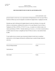 Document preview: Formulario CANTS23/S Reconocimiento De No Revelar Informacion - Illinois (Spanish)