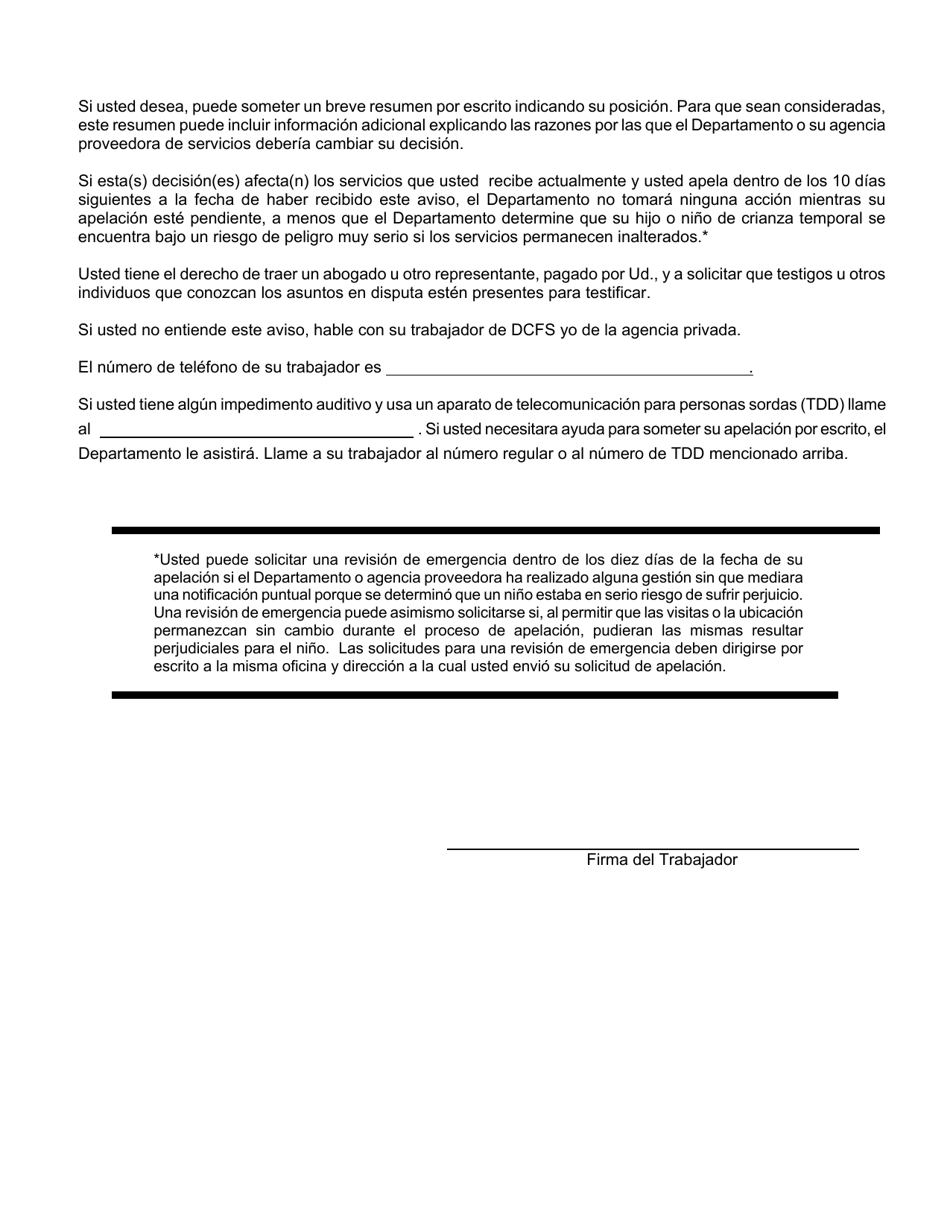 Formulario CFS151 / S Notificacion De Decision - Illinois (Spanish), Page 2