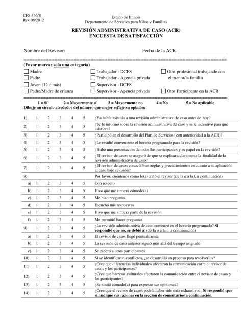 Formulario CFS356/S Revision Administrativa De Caso (Acr) Encuesta De Satisfaccion - Illinois (Spanish)