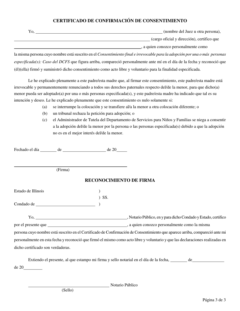 Formulario CFS403 / S Consentimiento Final E Irrevocable a La Adopcion Por Una O Mas Personas Especificada(S): Caso Del Dcfs - Illinois (Spanish), Page 3