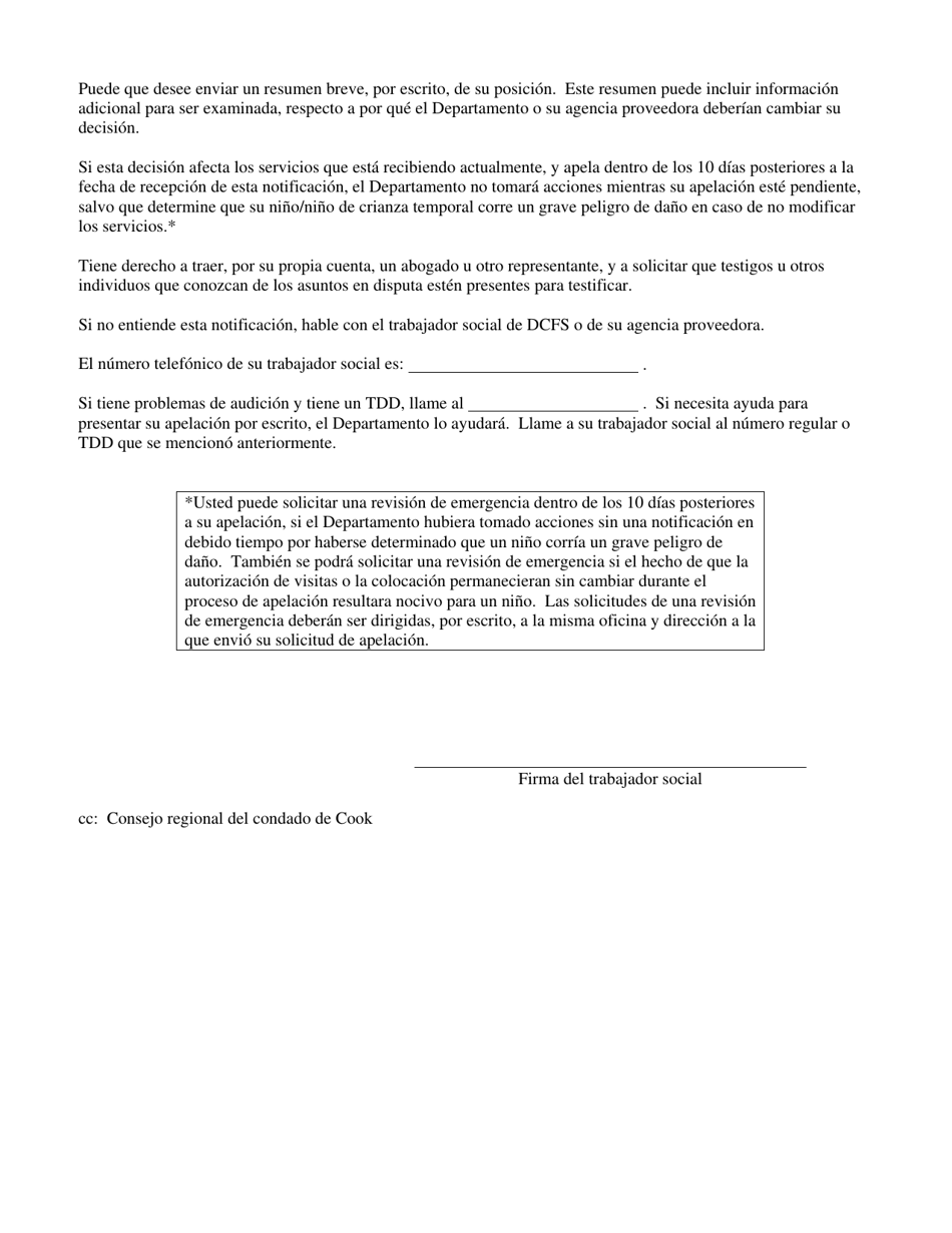 Formulario CFS151-G / S Notificacion De Decision Critica - Illinois (Spanish), Page 2