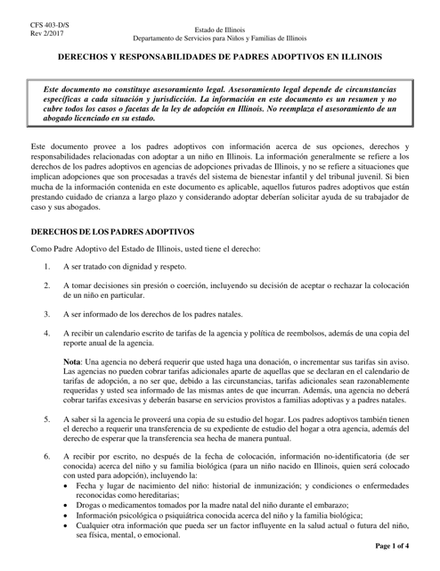 Formulario CFS403-D/S Derechos Y Responsabilidades De Padres Adoptivos En Illinois - Illinois (Spanish)