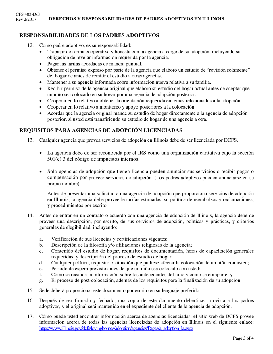 Formulario CFS403-D / S Derechos Y Responsabilidades De Padres Adoptivos En Illinois - Illinois (Spanish), Page 3
