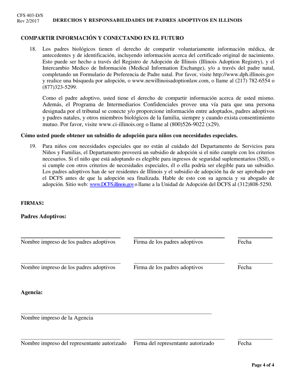Formulario CFS403-D / S Derechos Y Responsabilidades De Padres Adoptivos En Illinois - Illinois (Spanish), Page 4