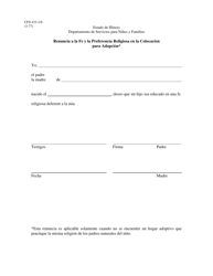 Document preview: Formulario CFS433-1/S Renuncia a La Fe Y La Preferencia Religiosa En La Colocacion Para Adopcion - Illinois (Spanish)