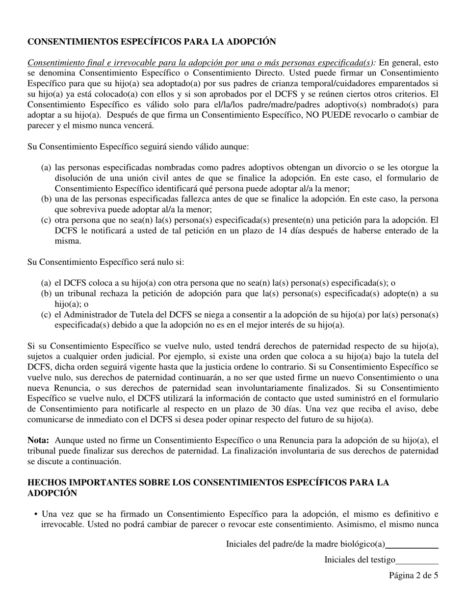Formulario CFS403-C Derechos Y Responsabilidades De Los Padres Biologicos En Illinois Para Consentimientos Finales E Irrevocables Para La Adopcion Por Una O Mas Personas Especificada(S) - Casos Del Dcfs - Illinois (Spanish), Page 2