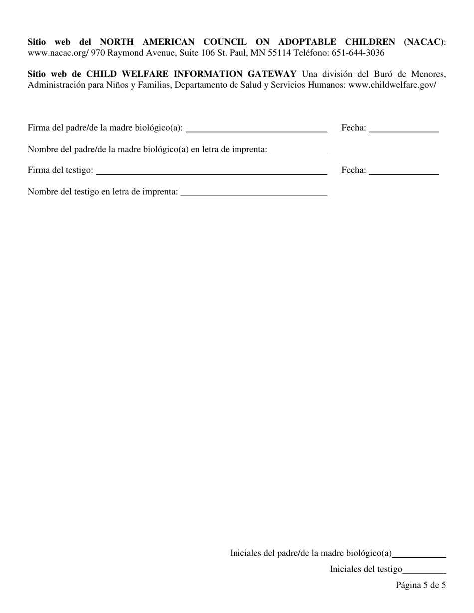 Formulario CFS403-C Derechos Y Responsabilidades De Los Padres Biologicos En Illinois Para Consentimientos Finales E Irrevocables Para La Adopcion Por Una O Mas Personas Especificada(S) - Casos Del Dcfs - Illinois (Spanish), Page 5