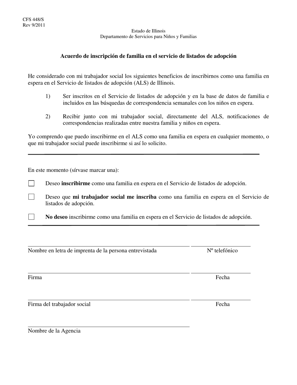 Formulario CFS448 / S Acuerdo De Inscripcion De Familia En El Servicio De Listados De Adopcion - Illinois (Spanish), Page 1