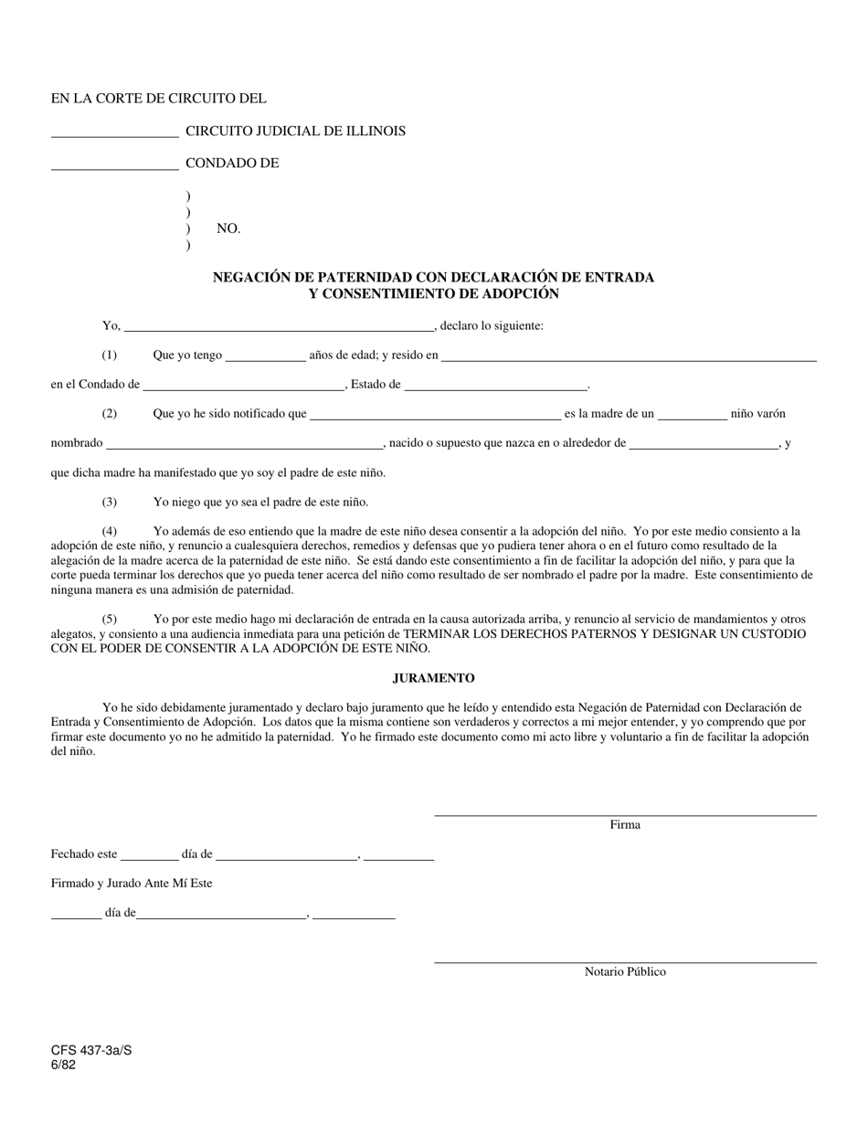 Formulario CFS437-3A / S Negacion De Paternidad Con Declaracion De Entrada Y Consentimiento De Adopcion - Illinois (Spanish), Page 1