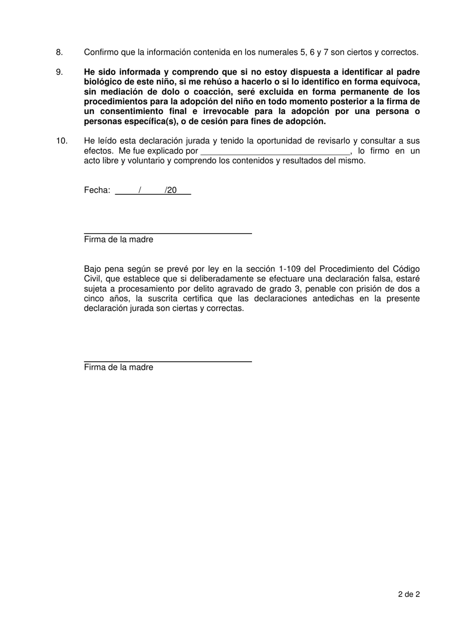 Formulario CFS403-B / S Declaracion Jurada De Identificacion - Illinois (Spanish), Page 2