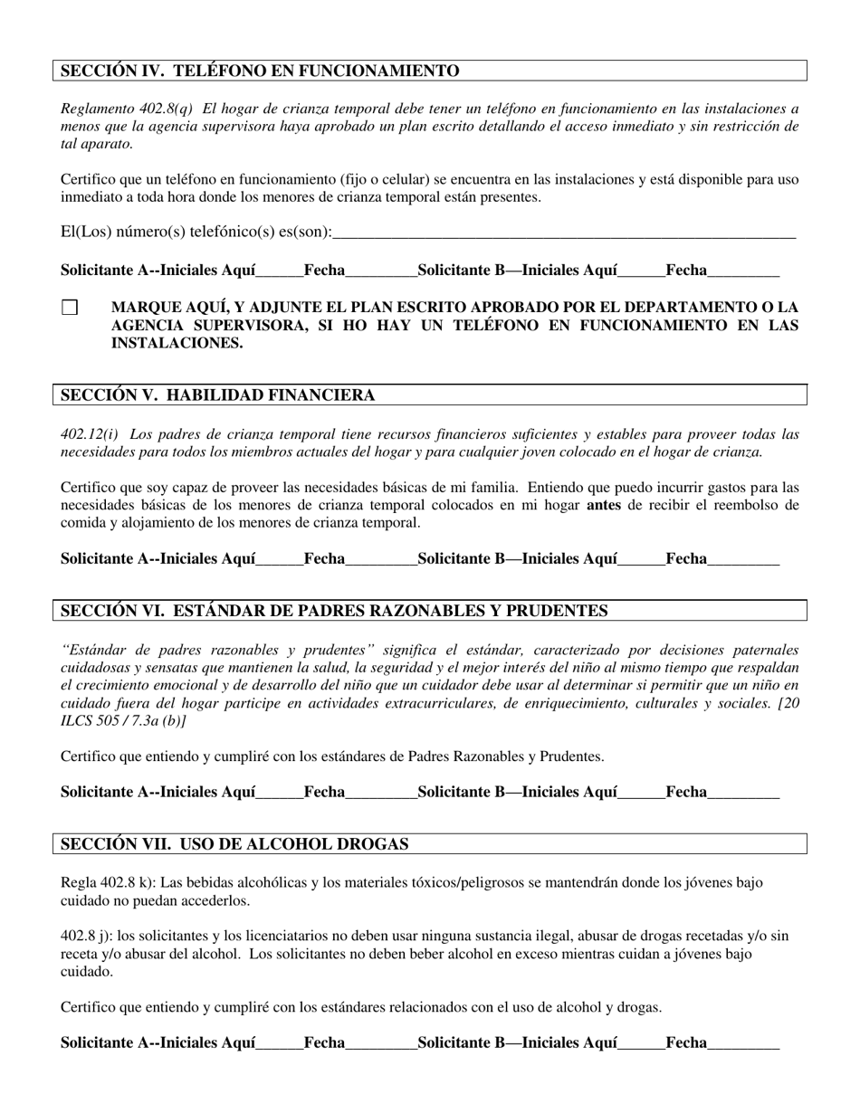 Formulario CFS452-A / S Reconocimiento De Cumplimiento - Parte 402 Reglamentos De Licenciamiento Para Hogares De Crianza Temporal - Illinois (Spanish), Page 2