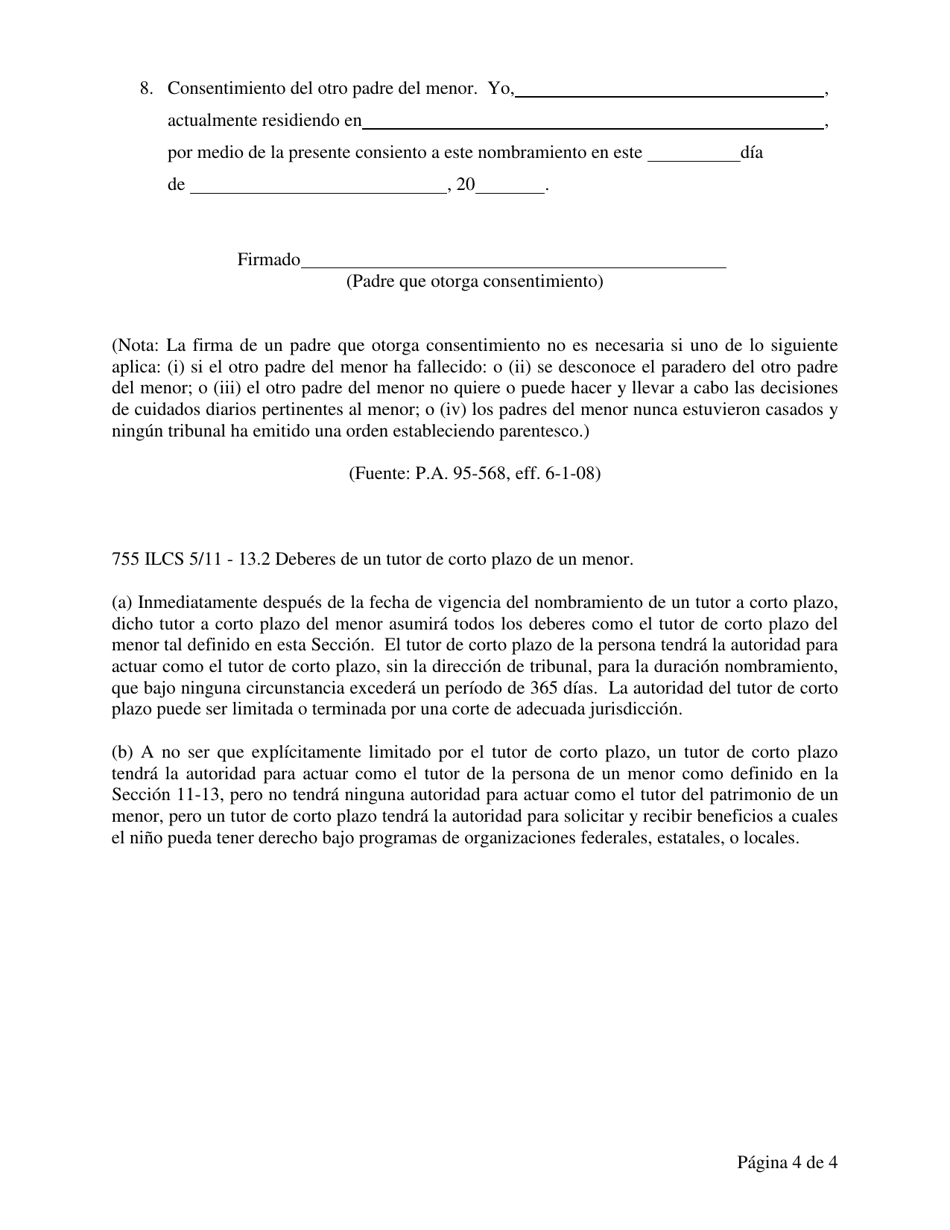 Formulario CFS444-2 / S Nombramiento De Tutor De Corto Plazo - Illinois (Spanish), Page 4