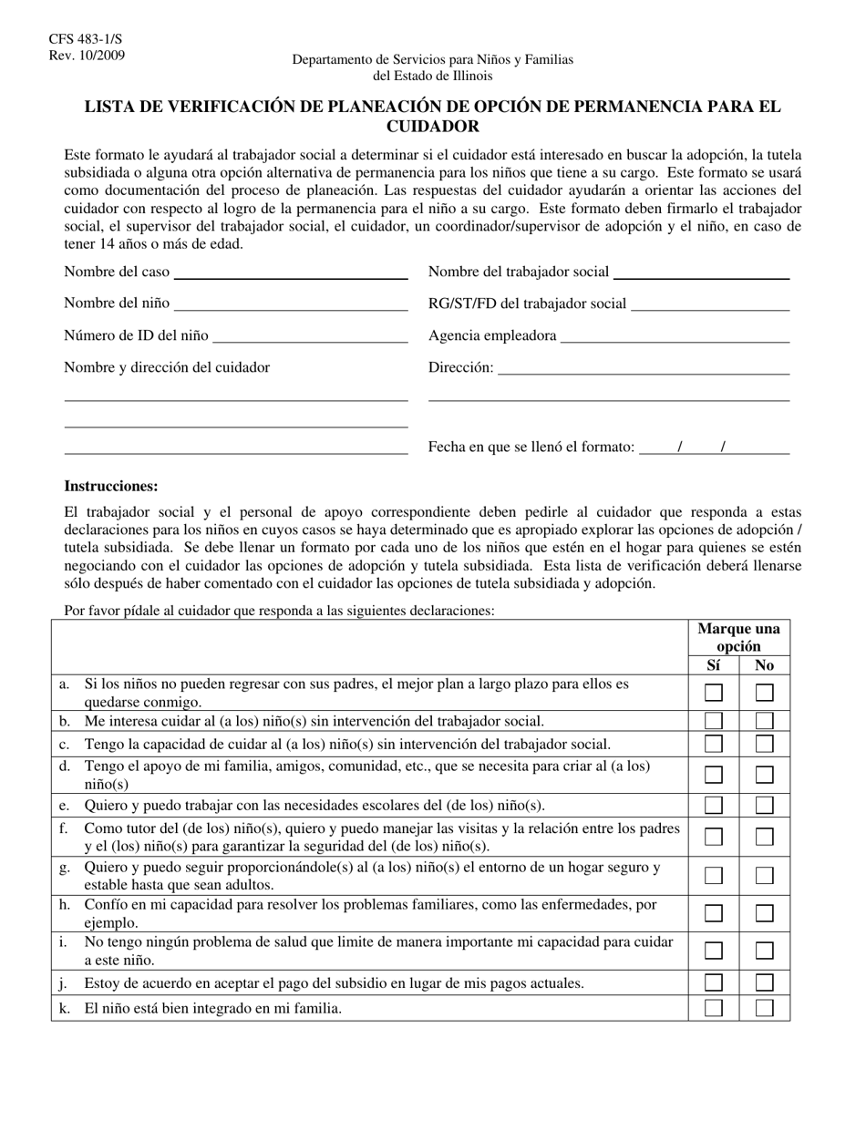 Formulario CFS483-1 / S Lista De Verificacion De Planeacion De Opcion De Permanencia Para El Cuidador - Illinois (Spanish), Page 1